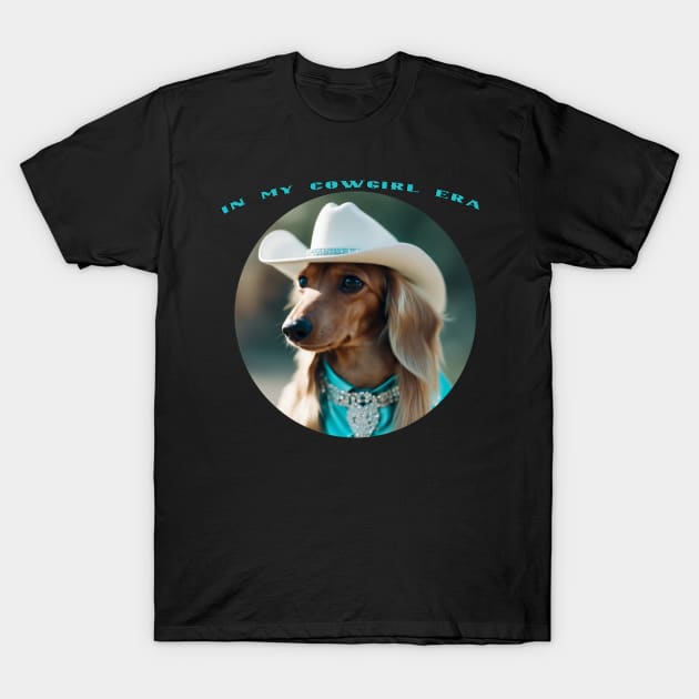 IN MY COWGIRL ERA - Long Hair Cream Dachshund T-Shirt by Long-N-Short-Shop